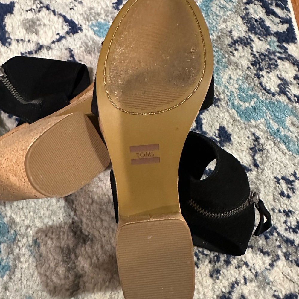 TOMS Majorca Black Suede Platform Cork Sandals - Picture 7 of 13